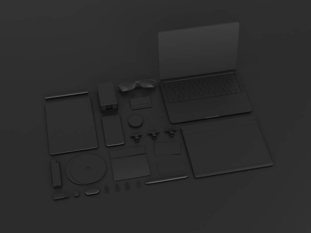 Set of black mock up. 3D illustration - Φωτογραφία, εικόνα