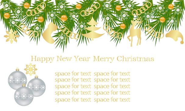 New Year's banner, card with gold ornaments - Vector, Image