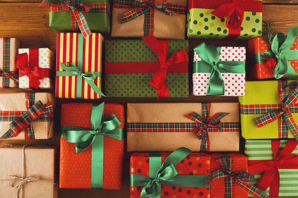 Xmas, new year and other holidays boxes. Crop, closeup - Photo, Image