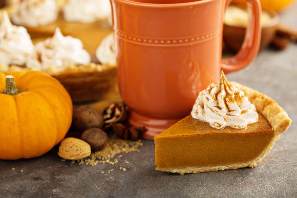 Pumpkin pie with whipped cream - 写真・画像