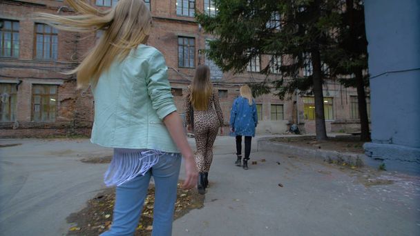 Taustalla naiset menossa kadulla. Ryhmä kauneus tytöt menevät kaduilla kaunis kävely. Seksikäs tytöt
 - Valokuva, kuva