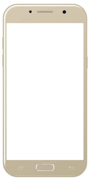Новый смартфон золотистого цвета с экраном, изолированным на белом фоне макетом. Front view of modern android multimedia smarphone easy to edit and put your image
. - Фото, изображение