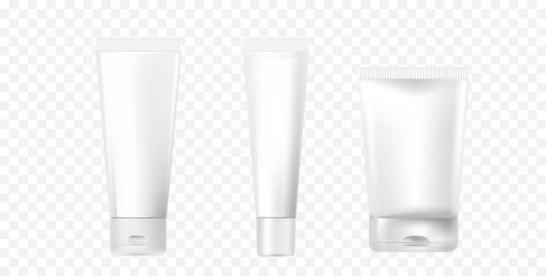 Un conjunto de tubos cosméticos blancos fotorrealistas. Tubos de burla para el diseño de cosméticos. 3d vector ilustración
 - Vector, imagen