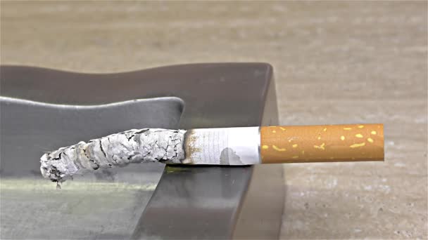 Τσιγάρο που καίει στο τασάκι - κλείστε επάνω, λεπτομέρεια, μακροεντολής - Πλάνα, βίντεο