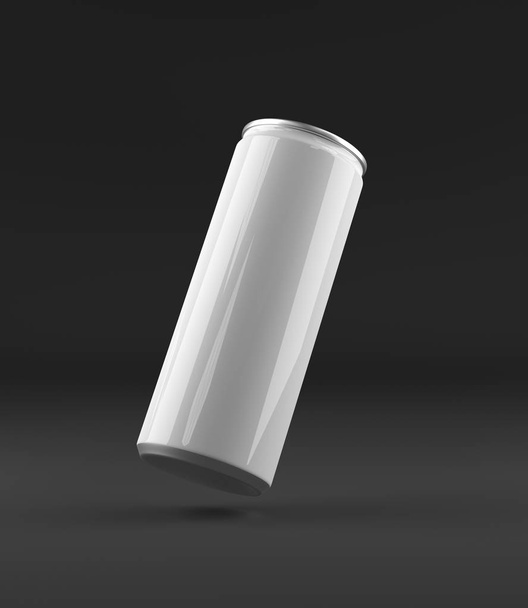 Lata de aluminio en blanco, maqueta sobre fondo oscuro con lugar para su diseño y branding
.  - Foto, imagen