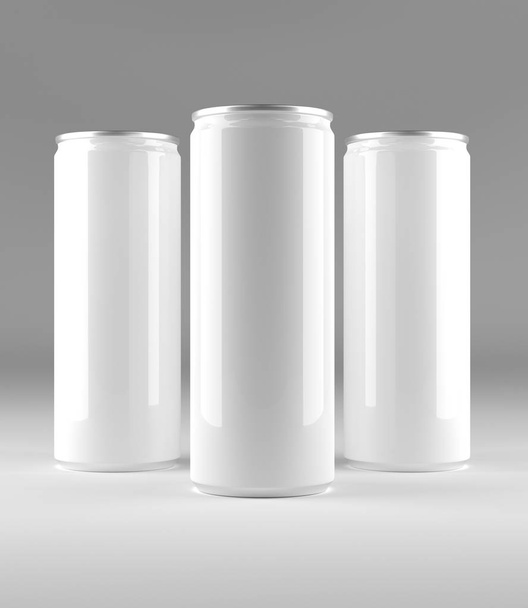 Blank aluminium can, mockup on grey background with place for your design and branding.  - Photo, Image