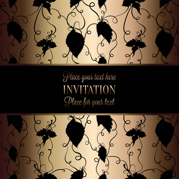 Vintage baroque Wedding Invitation template with butterfly background. Traditional decoration for wedding. Vector illustration in black and gold. - Vector, Image