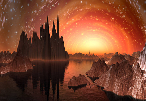 Representación 3D de un planeta alienígena de fantasía - Ilustración 3D
 - Foto, Imagen