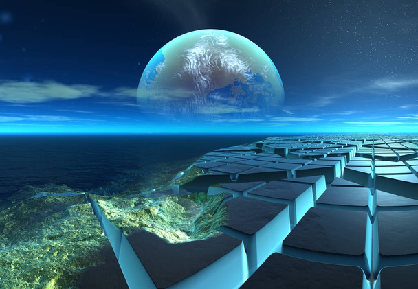  3D-weergave van een buitenaardse planeet van Fantasy - 3d illustratie - Foto, afbeelding