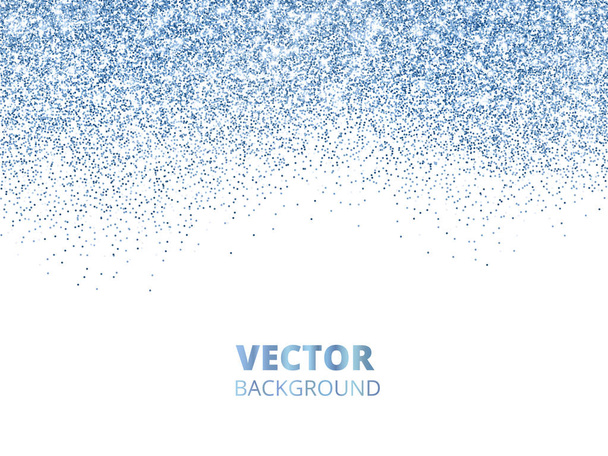 Falling glitter confetti. Blue vector dust, explosion isolated on white. Sparkling glitter border, festive frame. - Wektor, obraz