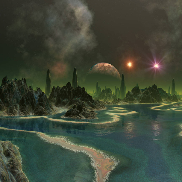  Rendu 3D d'une planète extraterrestre fantastique - Illustration 3D
 - Photo, image