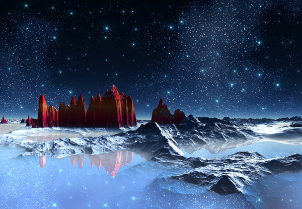 3D visszaadás-ból egy Fantasy idegen bolygón - 3D-s illusztráció - Fotó, kép