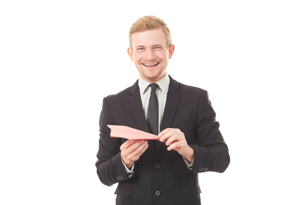 Businessman with paper plane - Fotó, kép