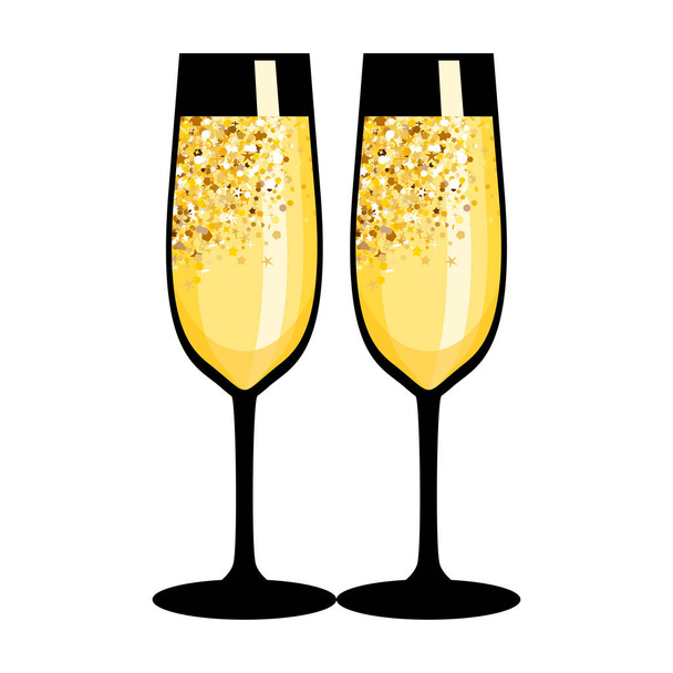 altın siyah şampanya bardağı - Vektör, Görsel