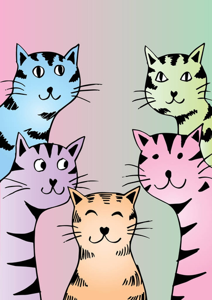 Five Fat Cartoon Cats - Photo, Image