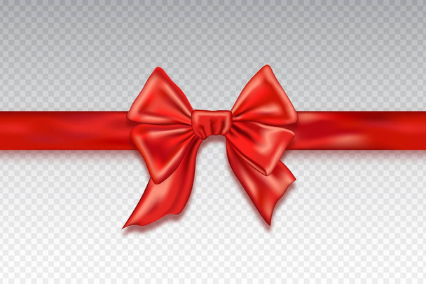 Realistic red satin bows isolated on checkered background. Template for brochure or greeting card. Vector illustration - Vettoriali, immagini
