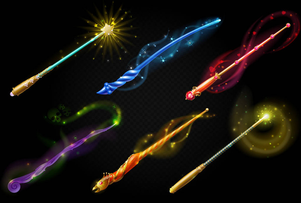 Color magic wands, fairy objects. - Vector, Imagen