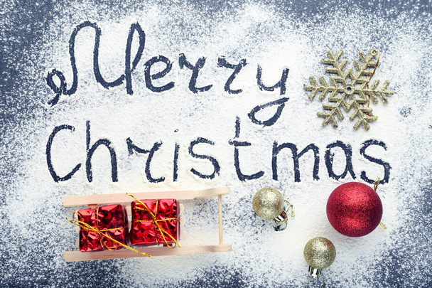 Merry Christmas van de inscriptie op tarwemeel - Foto, afbeelding