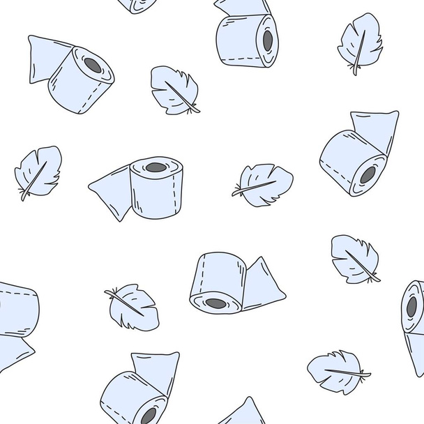 Seamless pattern with toilet paper and feather. Vector texture. - Vektori, kuva