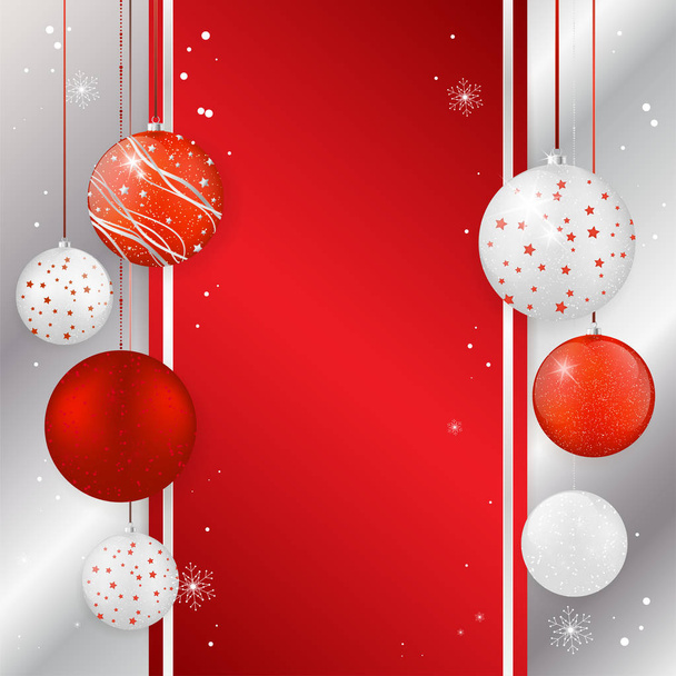 Biglietto natalizio con palline di Natale nei colori rosso e argento
 - Vettoriali, immagini