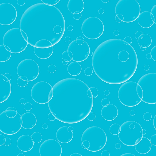 Fundo azul sem costura com bolhas de sabão transparentes voadoras com reflexão - vetor
 - Vetor, Imagem