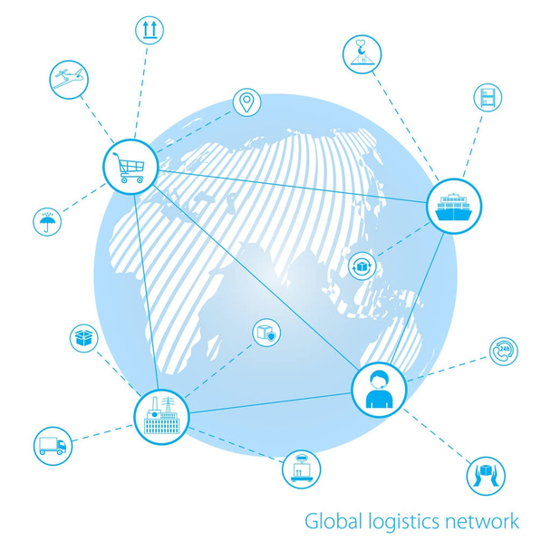 globales Logistiknetzwerk. die globale Logistikpartnerschaft abbilden. globale Geschäftsverbindungstechnologie Schnittstelle globale Partnerverbindung. weiße ähnliche Weltkarte. - Vektor, Bild