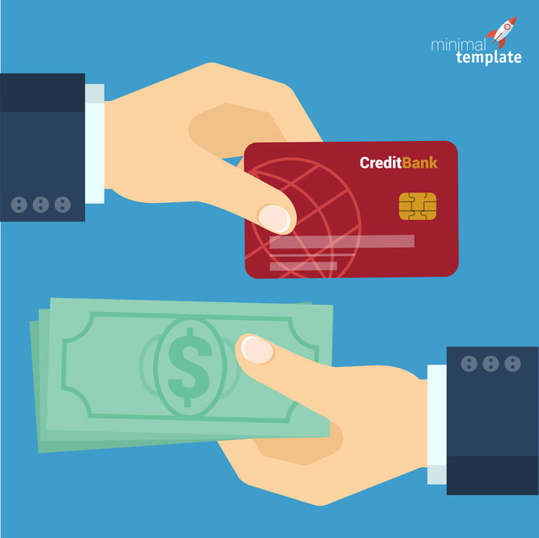 Kreditkarte und Barzahlung flache Design-Vektor-Symbol - Vektor, Bild