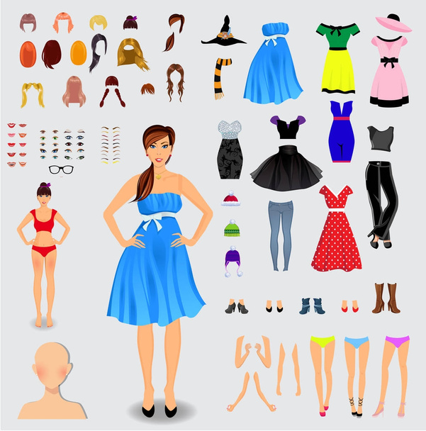 Big set for creation unique girl character.  - Vector, Image