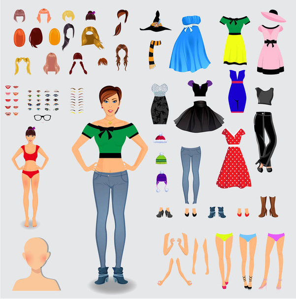 Big set for creation unique woman character. - Vector, Image