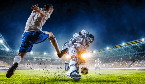 Astronauta gry piłka nożna - Zdjęcie, obraz
