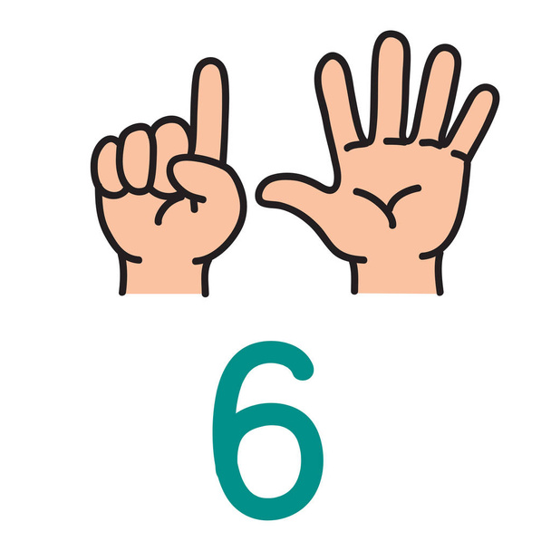 Kids hand showing the number six hand sign. - Vector, Image