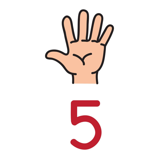 Mano de los niños mostrando el signo de mano número cinco
. - Vector, Imagen