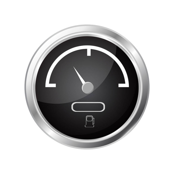Fuel gauge. Black round dashboard element with chrome frame. - Vector, imagen