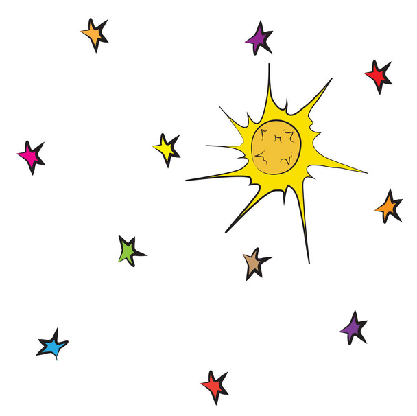 Sıcak güneşin diğer yıldızların arasında - Vektör, Görsel