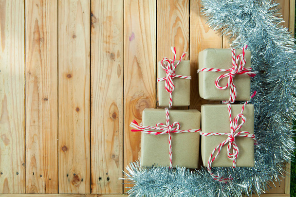 small gift boxes on wooden background - Zdjęcie, obraz
