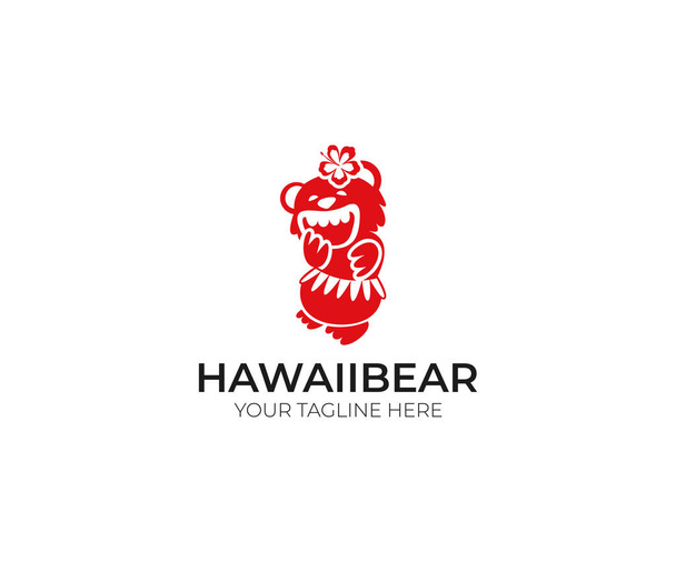 Hawaii Bear Logo Template (en inglés). Divertido diseño de vectores animales. Ilustración tropical
 - Vector, Imagen