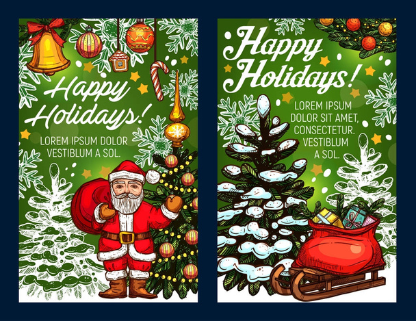 Χειμερινές διακοπές διάνυσμα Santa σκίτσο ευχετήρια κάρτα - Διάνυσμα, εικόνα