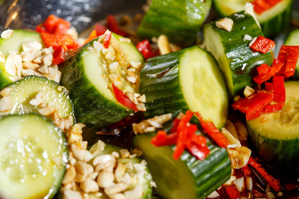 Chinese salad of cucumbers with garlic, chili pepper, soy sauce - Photo, image
