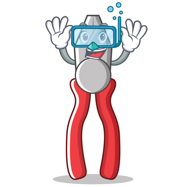 Diving pliers character cartoon style - Vector, imagen