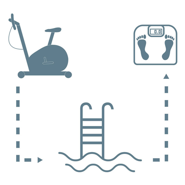 Nice picture of the sport lifestyle: exercise bike, swimming poo - Vektör, Görsel