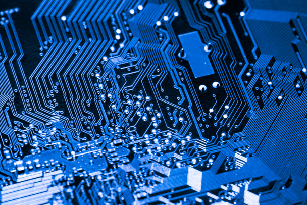 Abstract, close up van elektronische Circuits op moederbord computer technische achtergrond. (printplaat, cpu, Moederbord, Main board, systeemkaart, mobo) - Foto, afbeelding