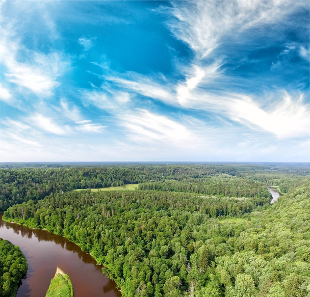 Вид з повітря на красиву річку через ліс
 - Фото, зображення