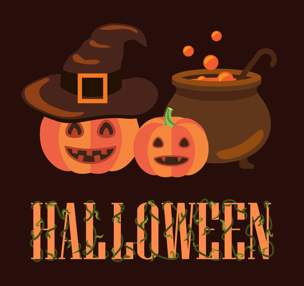 Halloween Poster with Pumpkins Vector Illustration - Vettoriali, immagini