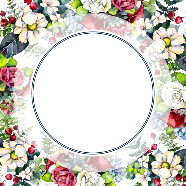 Bouquet flower frame in a watercolor style. - Foto, imagen