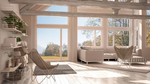 Καθιστικό πολυτελή eco house, παρκέ δάπεδο και ξύλινη οροφή t - Φωτογραφία, εικόνα
