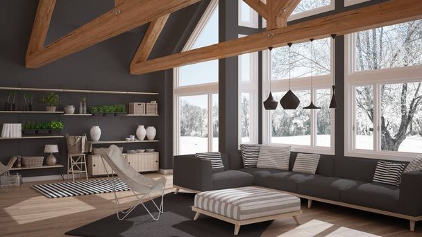 Salon de luxe maison écologique, parquet et toit en bois t
 - Photo, image