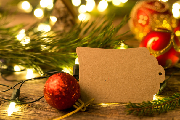 prázdné vánoční přání s jedle větev a dekorace   - Fotografie, Obrázek