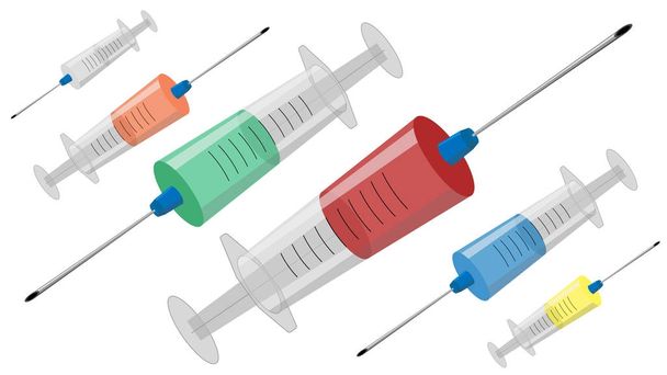 Syringe met vloeibare gekleurde drug (geneesmiddel) Vector collectie - Foto, afbeelding