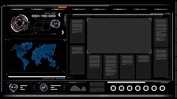 4 k animatie Ui-User Interface met wereld kaartgegevens Hud pi bar tekst vak tabel en element op dark abstract achtergrond voor futuristische technologie concept - Video