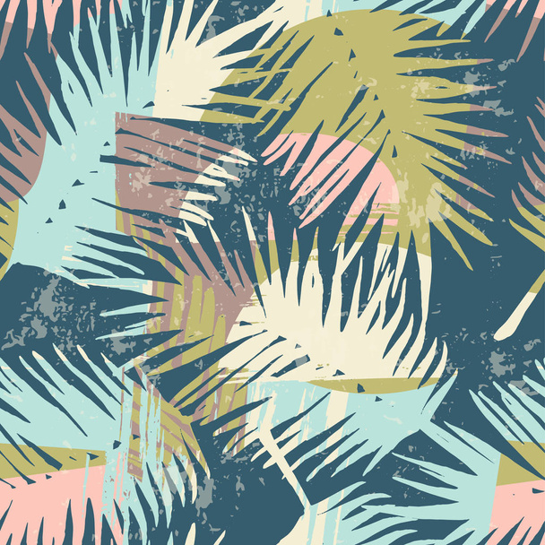 Seamless exotic pattern with tropical plants and artistic background. - Vetor, Imagem